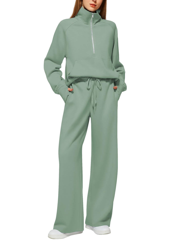 Damen nan halbzip Lounge-Set mit hohem Stehkragen, Kängurutasche und weiten Highwaist-Jogginghose Echo Archiv