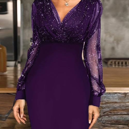 Damen Glitzerndes Cocktailkleid mit transparenten Ärmeln – Élara