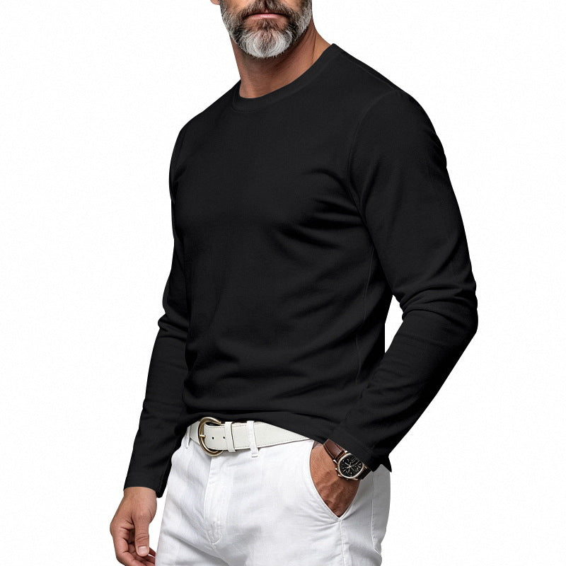 Herren Slim-Fit Baumwoll-Langarmshirt mit Rundhalsausschnitt Echoarchiv