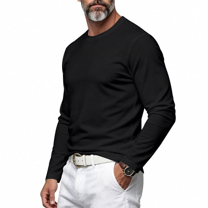Herren Slim-Fit Baumwoll-Langarmshirt mit Rundhalsausschnitt Echoarchiv
