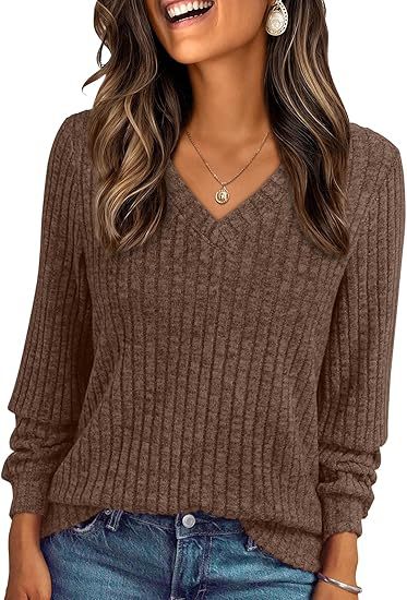 Damen Weicher Rippstrickpullover mit V-Ausschnitt Echo Archiv