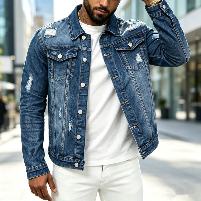 Herren Modische Jeansjacke mit Destroyed-Details Echoarchiv