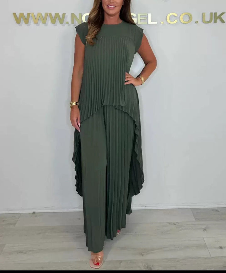 Damen Plissiertes Jumpsuit mit Fließendem Schnitt und Asymmetrischem Design Echoarchiv