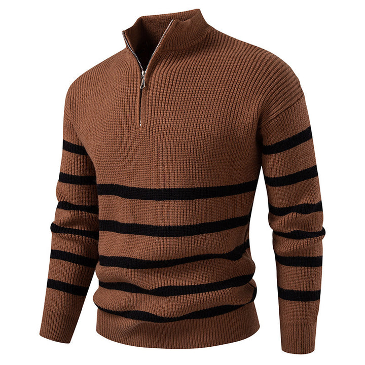 Herren Strickpullover mit modernem Halbreißverschluss und gestreiftem Design Echoarchiv