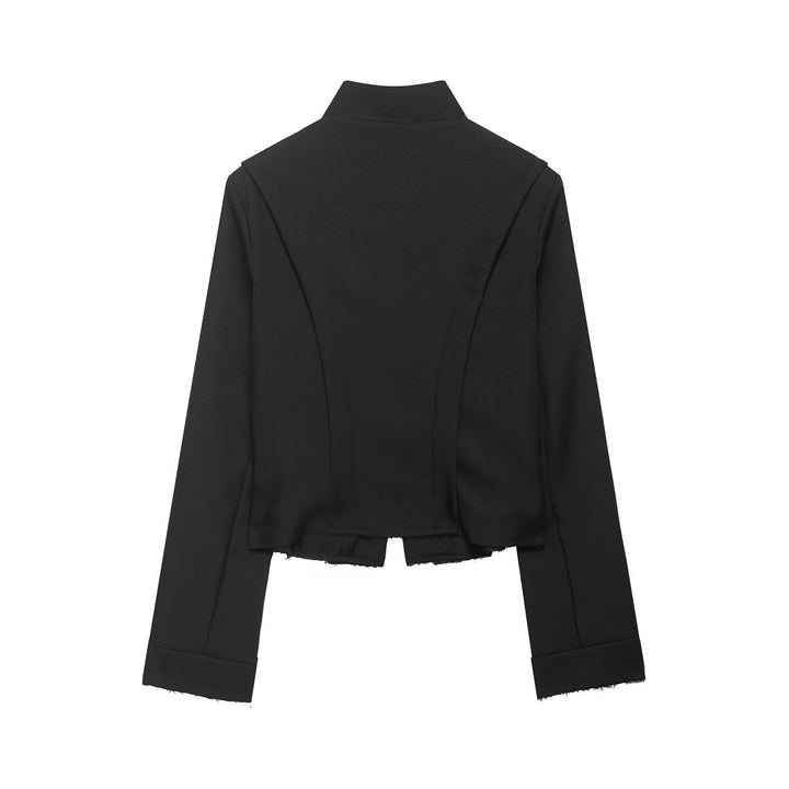 Damen Cropped‑Militärblazer mit Stehkragen, dekorativen Schlaufen und fransigem Saum Echo Archiv