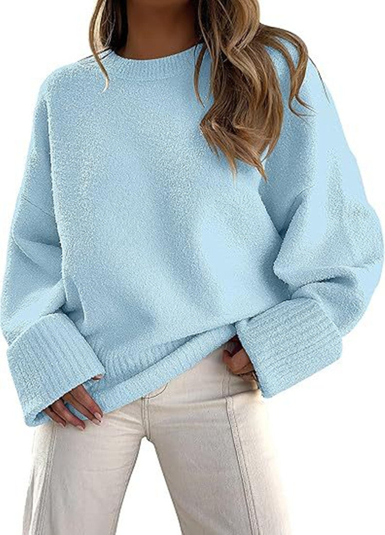 Damen Oversize Bouclé-Strickpullover mit überschnittener Schulter und breiten Bündchen – Mavelle