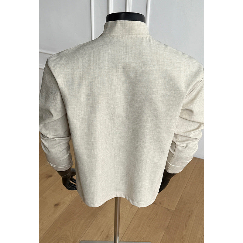 Herren Elegantes Modernes Langarmhemd mit Stehkragen und Knopfentwicklung Echo Archive