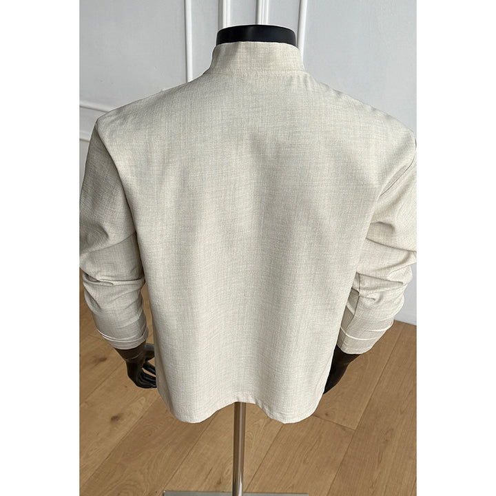 Herren Elegantes Modernes Langarmhemd mit Stehkragen und Knopfentwicklung Echo Archive