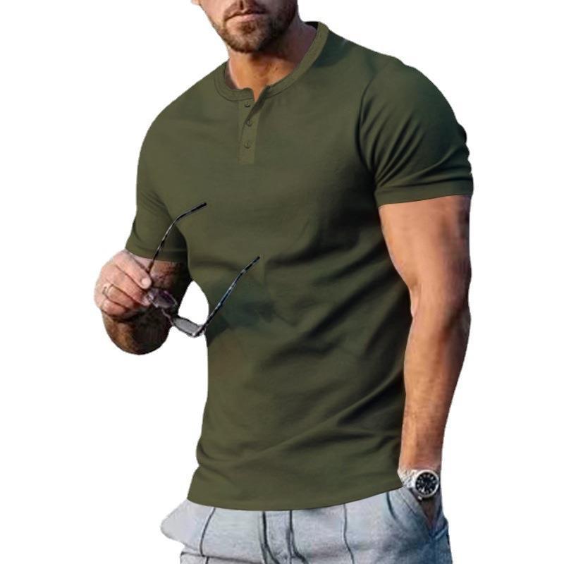 Herren Kurzarm-Henley-T-Shirt aus hochwertigem Baumwollmix mit knöpfbarer Ausschnitt Echoarchiv