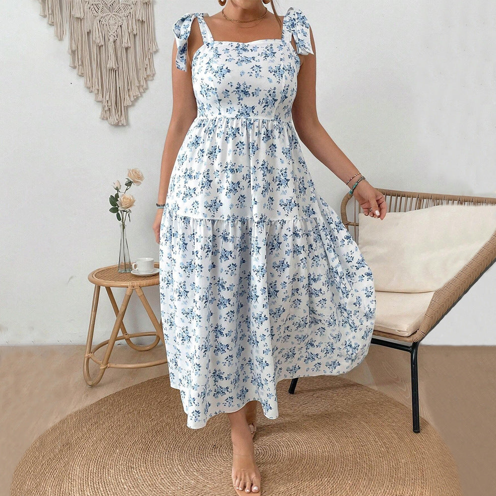 Damen Maxikleid mit floralen Mustern und schmückenden Trägern Echo Archiv