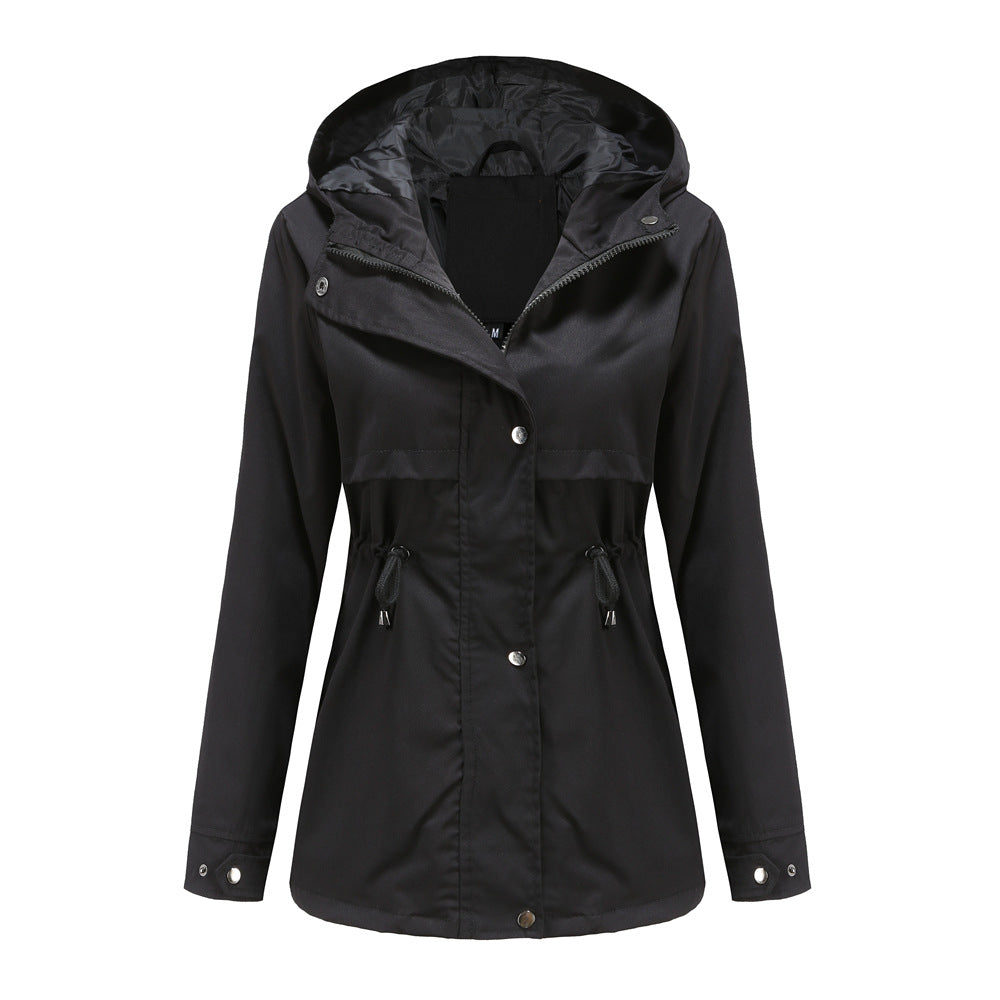 Damen nan atmungsaktive Übergangsjacke mit Kapuze, Taillenzug und verdeckter Druckknopfleiste Echo Archiv