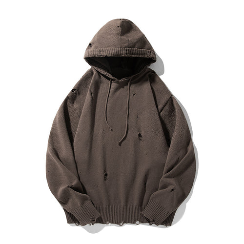 Unisex Oversize Strick‑Kapuzenpullover im Destroyed‑Look Echo Archiv