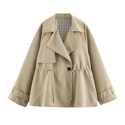 Damen Kurzer Oversize-Trenchcoat mit Tunnelzug-Taille und breitem Revers Echo Archiv