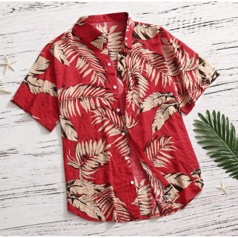 Herren Tropical Leaf Print Freizeitshirt Echoarchiv