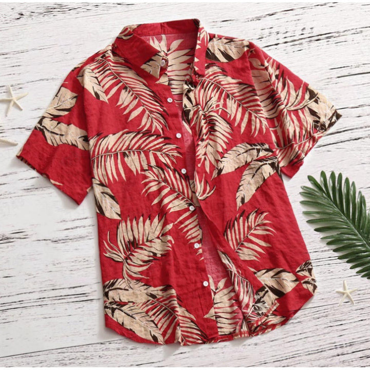 Herren Tropical Leaf Print Freizeitshirt Echoarchiv