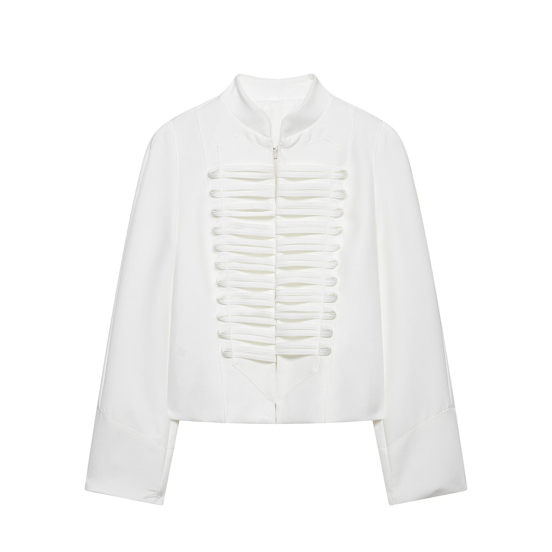 Damen Kurzbluse-Jacke mit gefalteter Rüschenpasse und Stehkragen Echo Archiv