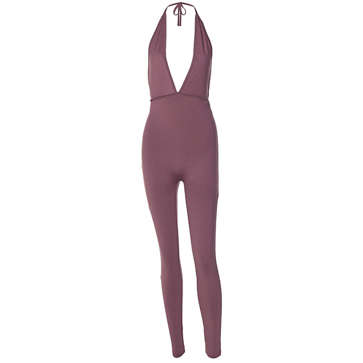 Damen eleganter Jersey-Einteiler mit tiefem Ausschnitt und Bindebändern Echo Archiv