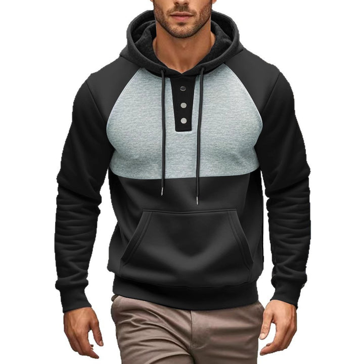 Herren modischer Kapuzenpullover mit Knopfleiste und Kontrastdesign Echoarchiv