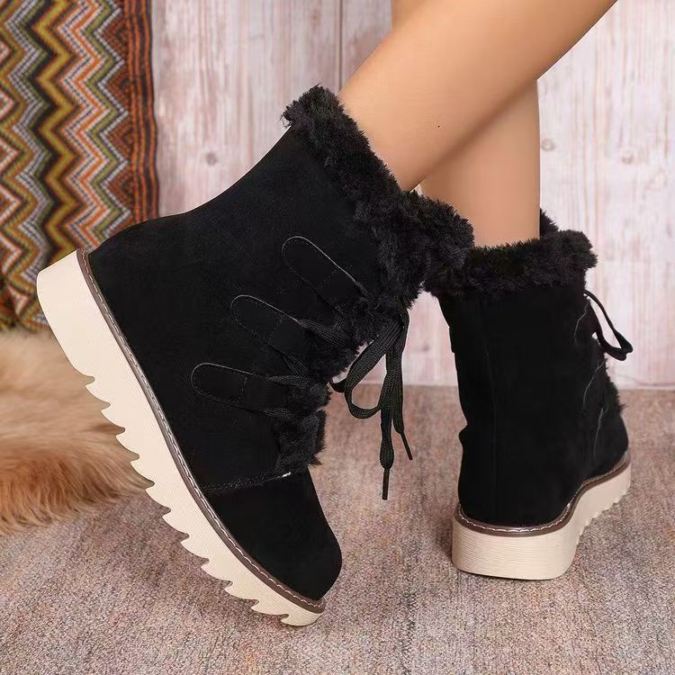Damen gefütterte Schnürstiefelette mit Kunstfellkragen, elastischen Schlaufendetails und gezahnter Profilsohle – Lioré