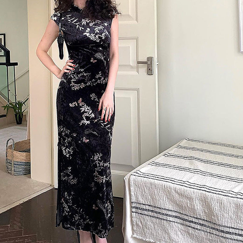 Damen Elegantes Maxikleid mit floralem Druck und Stehkragen Echo Archiv
