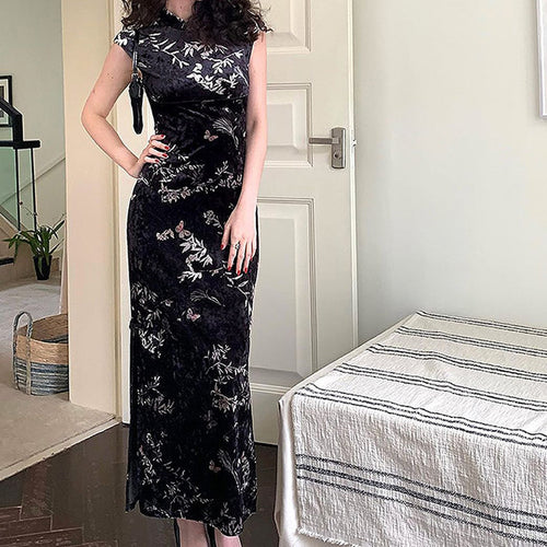 Damen Elegantes Maxikleid mit floralem Druck und Stehkragen Echo Archiv