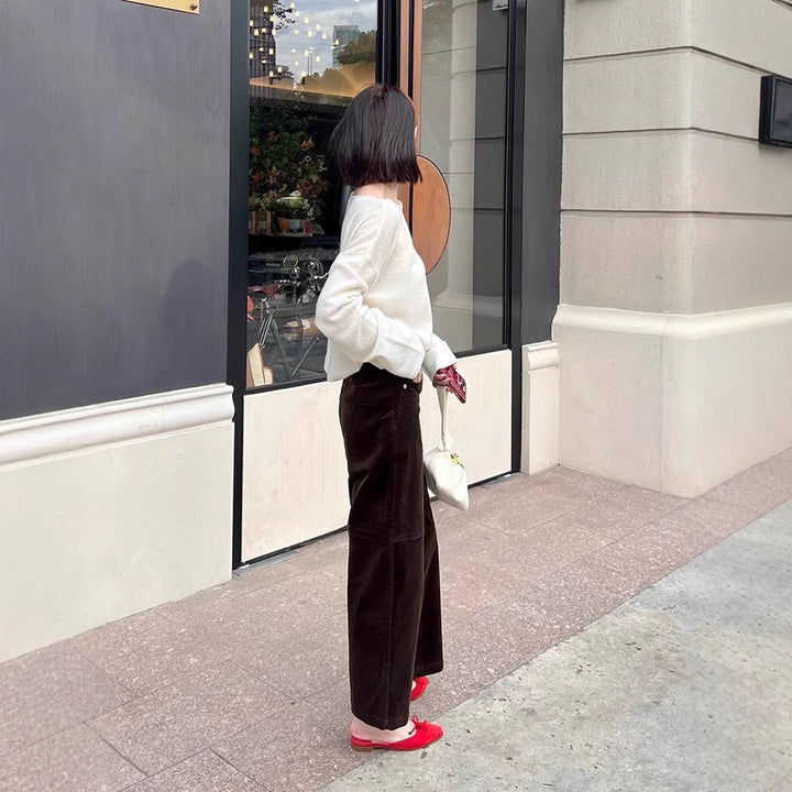 Damen Weite Cordhose mit hoher Taille, Cropped-Bein und Eingrifftaschen Echo Archiv