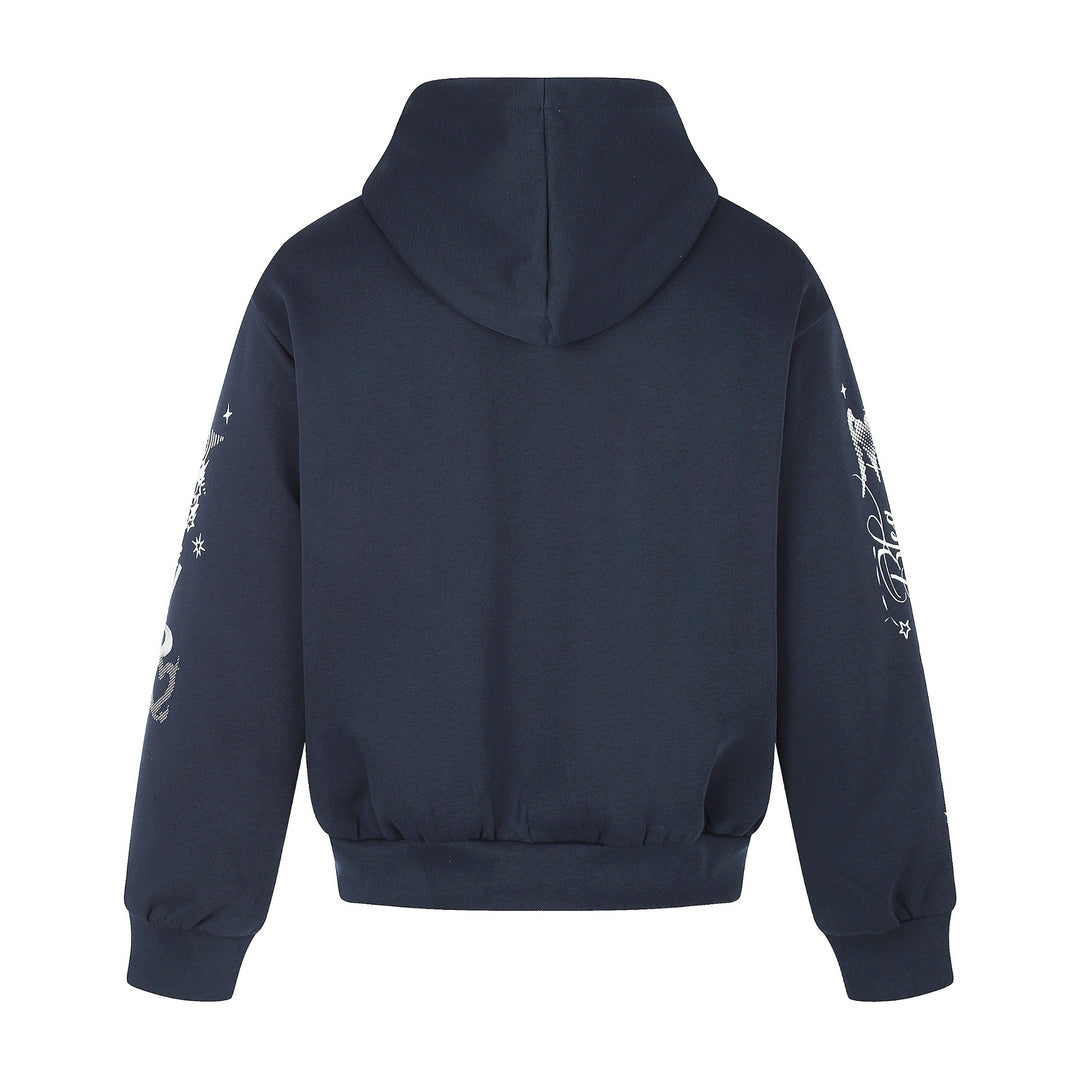 Unisex Bedruckte Kapuzen‑Zipjacke im lässigen Boxy‑Cut mit durchgehendem Reißverschluss Echoarchiv