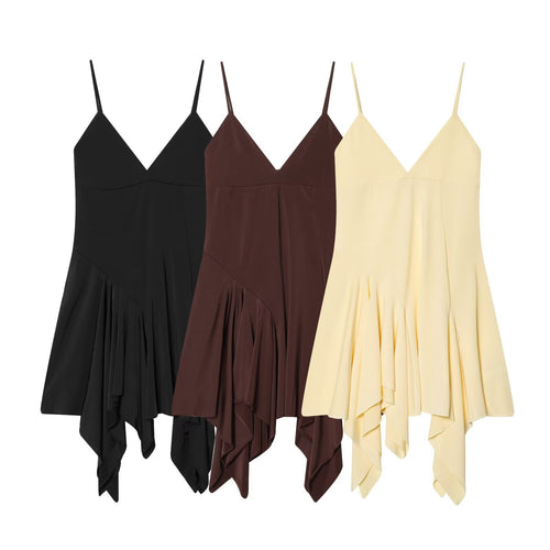 Damen fließendes Spaghetti-Trägerkleid mit asymmetrischem Saum und elegantem Faltenwurf Echo Archiv