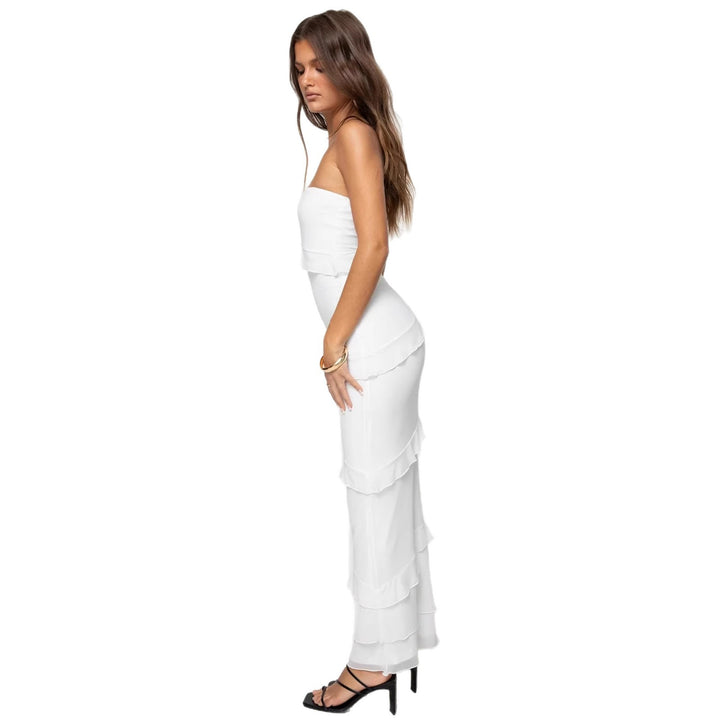 Damen Elegantes Maxi-Kleid mit Rüschendetails und schulterfreiem Design Echo Archiv