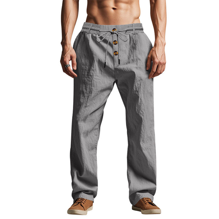 Herren leichte, lässige Freizeithose mit verstellbarem Bund und Knopfdetail Echoarchiv