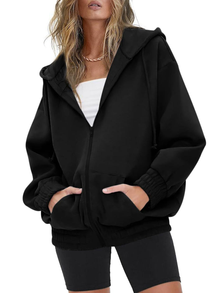 Damen nan oversized Kapuzenjacke mit Reißverschluss, Fleece-Futter und Kängurutaschen Echo Archiv