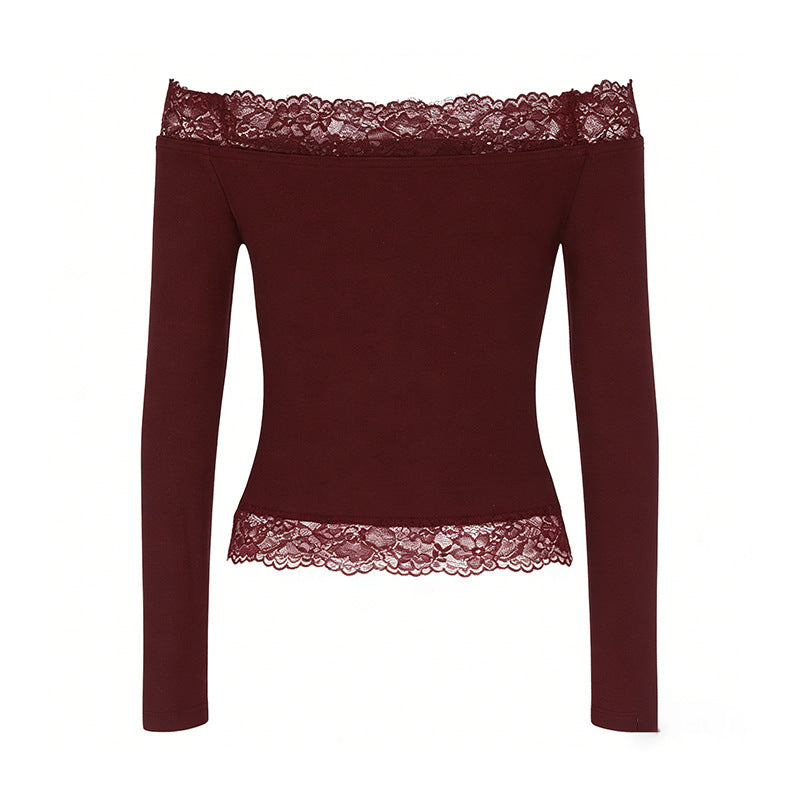 Damen elegantes Off-Shoulder Shirt mit Spitzenbesatz Echo Archiv