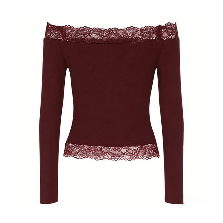 Damen elegantes Off-Shoulder Shirt mit Spitzenbesatz Echo Archiv