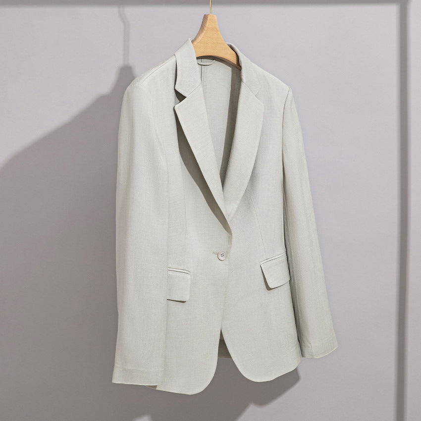 Damen Leichter strukturierter Ein-Knopf-Blazer mit figurformenden Abnähern und Pattentaschen Echoarchiv