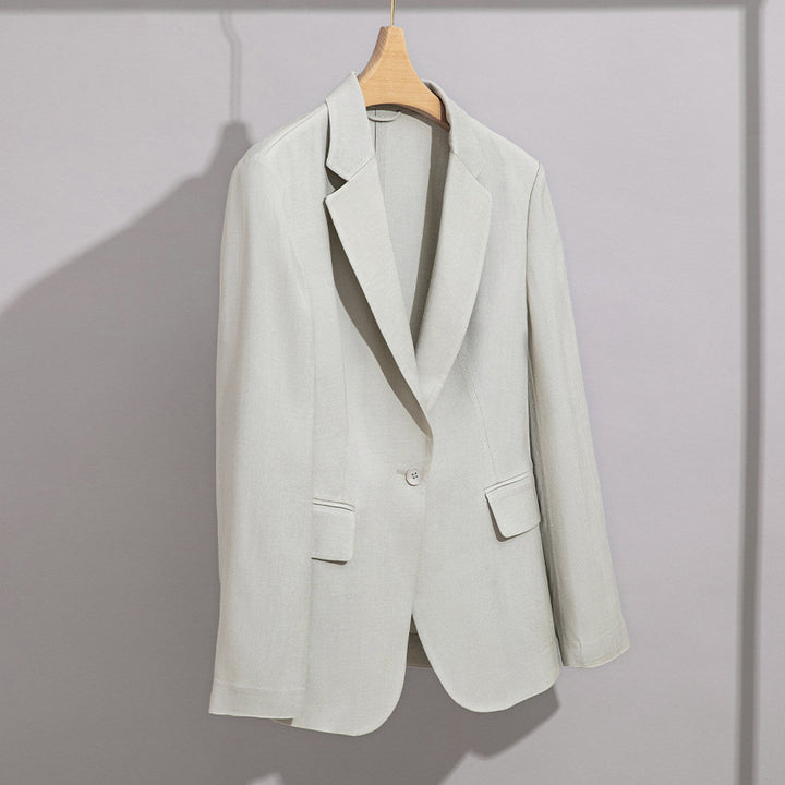 Damen Leichter strukturierter Ein-Knopf-Blazer mit figurformenden Abnähern und Pattentaschen Echoarchiv