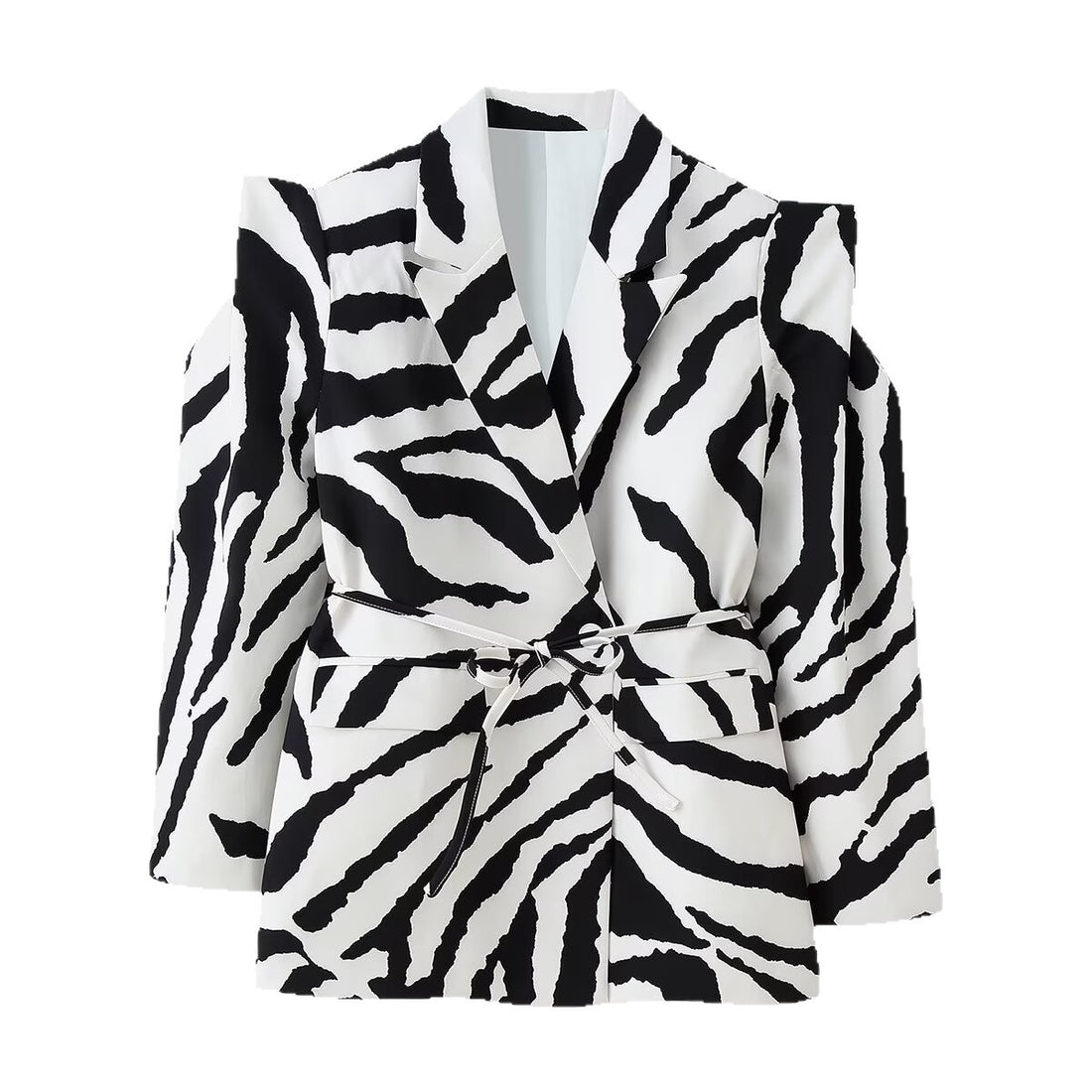 Damen Taillierter Blazer mit Bindegürtel und Cut-Out-Schultern Echoarchiv