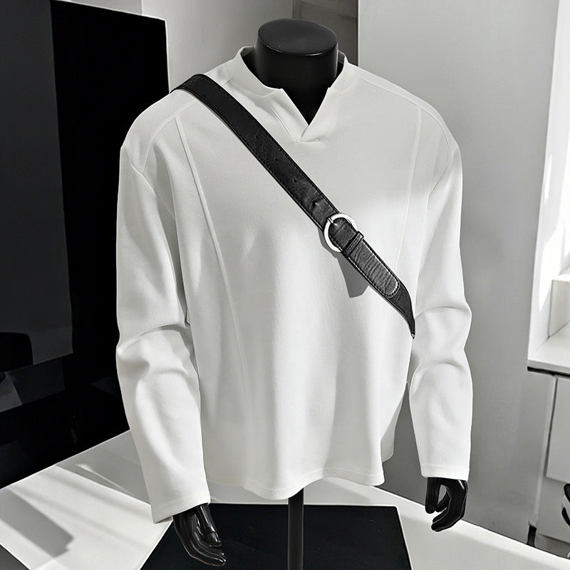 Herren Oversize-Langarmshirt mit V-Notch-Kragen, minimalistischer Schnitt und weichem Baumwollmix Echo Archiv