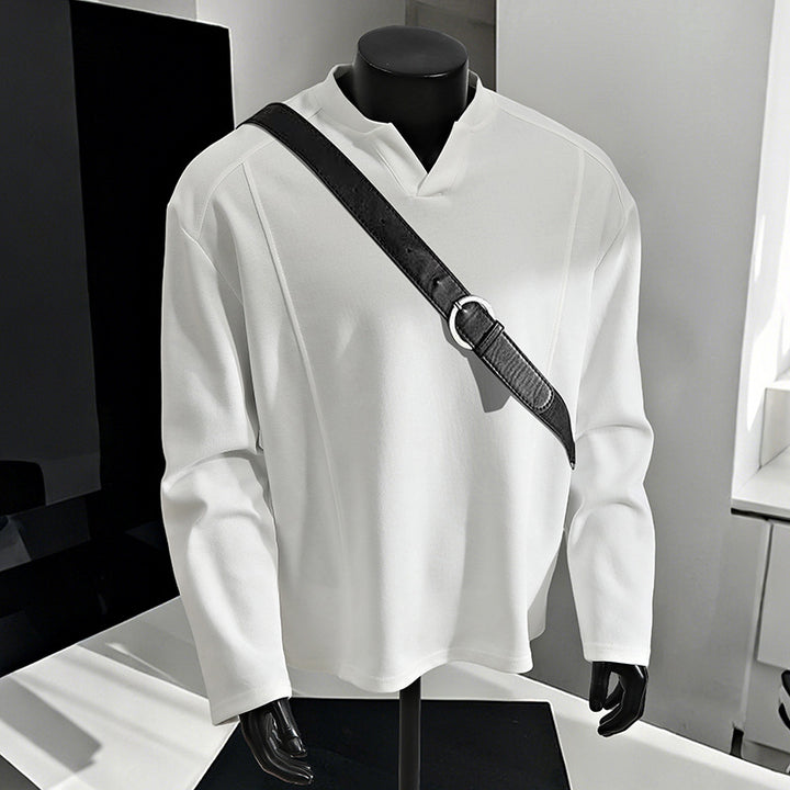 Herren Oversize-Langarmshirt mit V-Notch-Kragen, minimalistischer Schnitt und weichem Baumwollmix Echo Archiv