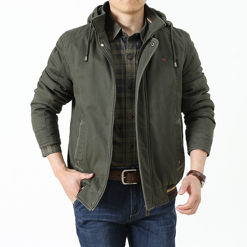 Herren Kapuzen-Canvasjacke im Field-Stil mit Reißverschluss, Utility-Taschen und gesteppter Innenlage – Taviero