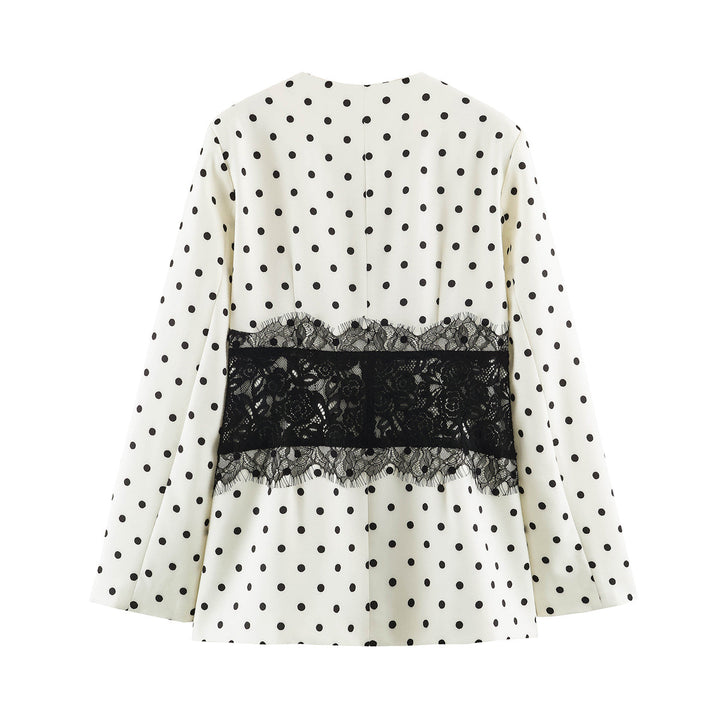 Damen Taillierter Blazer mit Spitzenbesatz und Punktemuster Echo Archiv