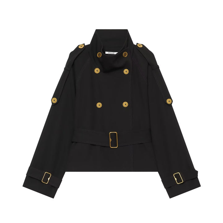 Damen Kurze Trenchjacke mit doppelreihiger Knopfleiste und Taillengürtel Echo Archiv
