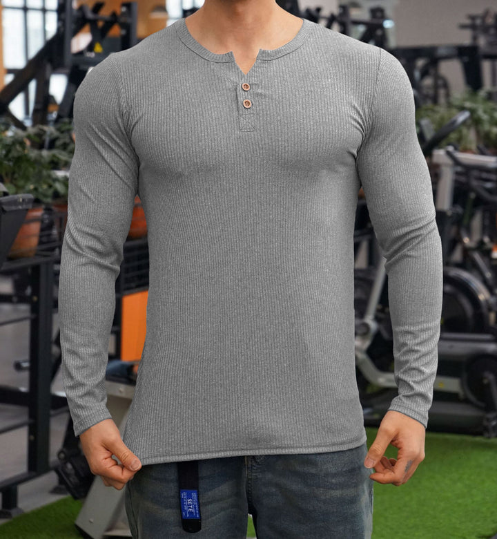 Herren Langarmshirt mit strukturiertem Design und Knopfleiste Echoarchiv