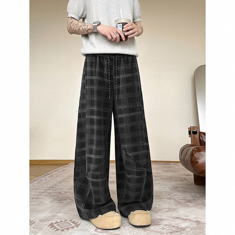 Herren weite karierte Lounge-Hose mit elastischem Bund und Tunnelzug Echoarchiv