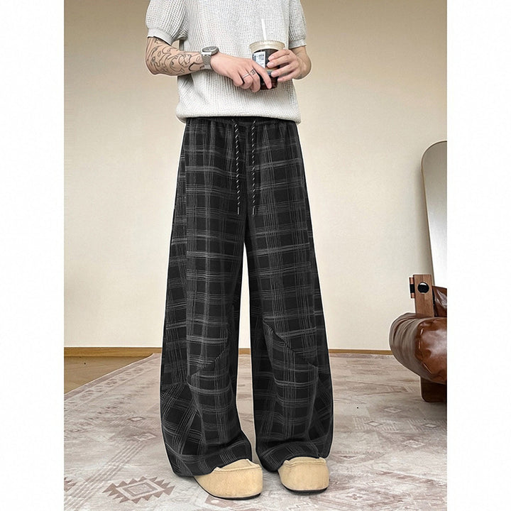 Herren weite karierte Lounge-Hose mit elastischem Bund und Tunnelzug Echoarchiv