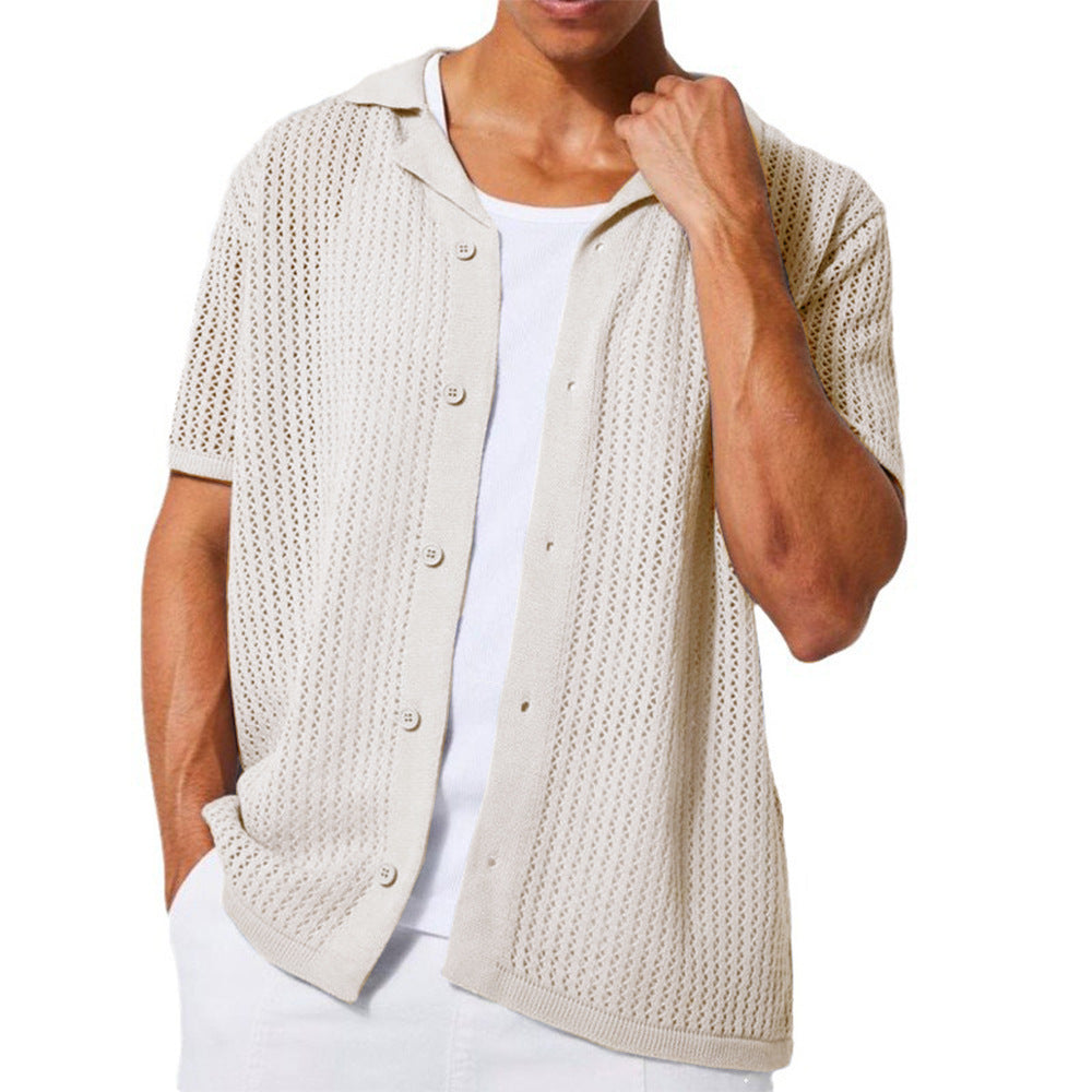 Herren atmungsaktives Kurzarm-Strickhemd mit offenem Design Echoarchiv