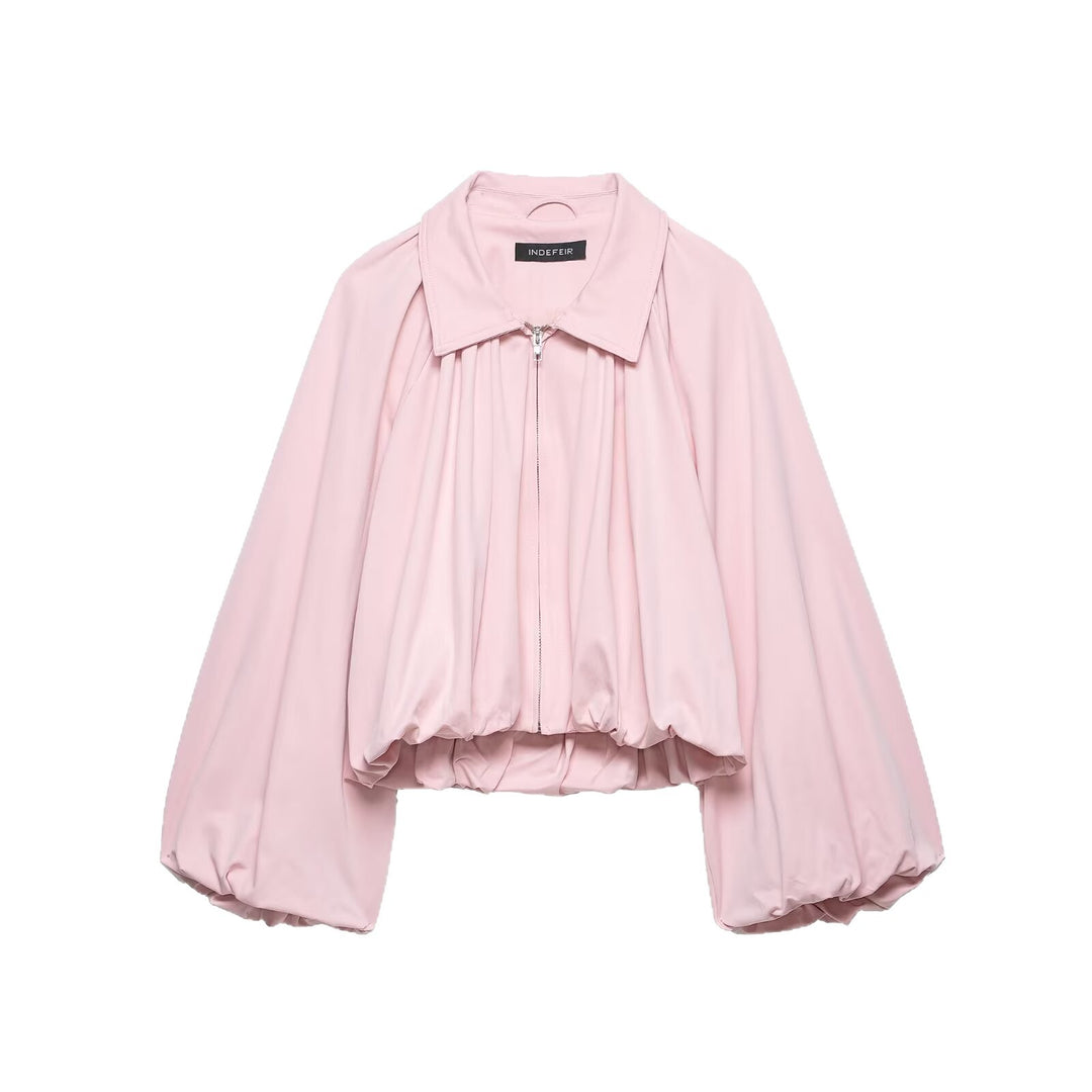 Damen Cropped-Blouson mit Ballonärmeln, Hemdkragen und elastischem Saum Echoarchiv