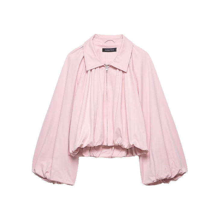 Damen Cropped-Blouson mit Ballonärmeln, Hemdkragen und elastischem Saum Echoarchiv