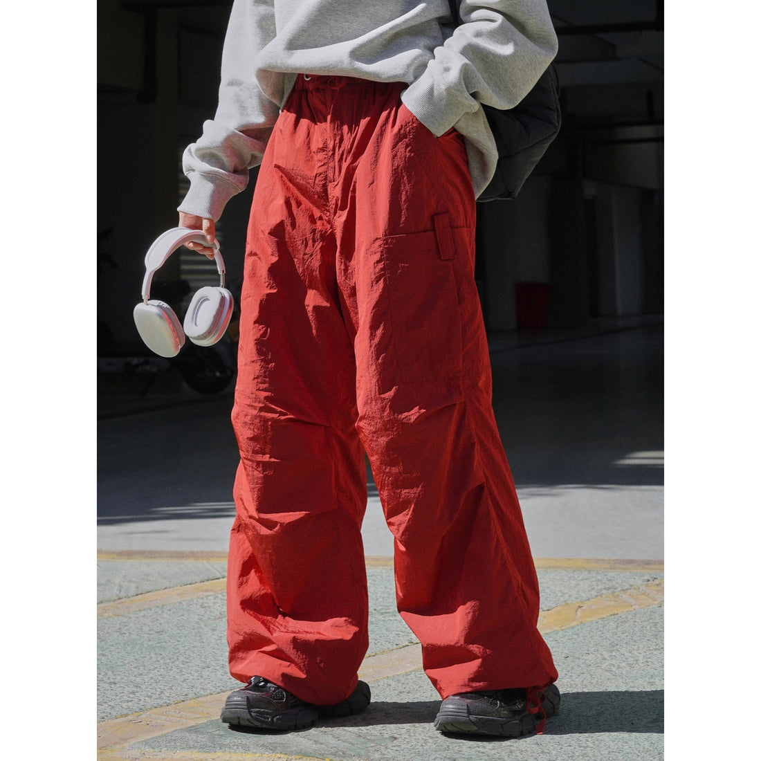 Damen Leichte High‑Waist Cargo‑Palazzohose mit Tunnelzug und Utility‑Taschen Echoarchiv