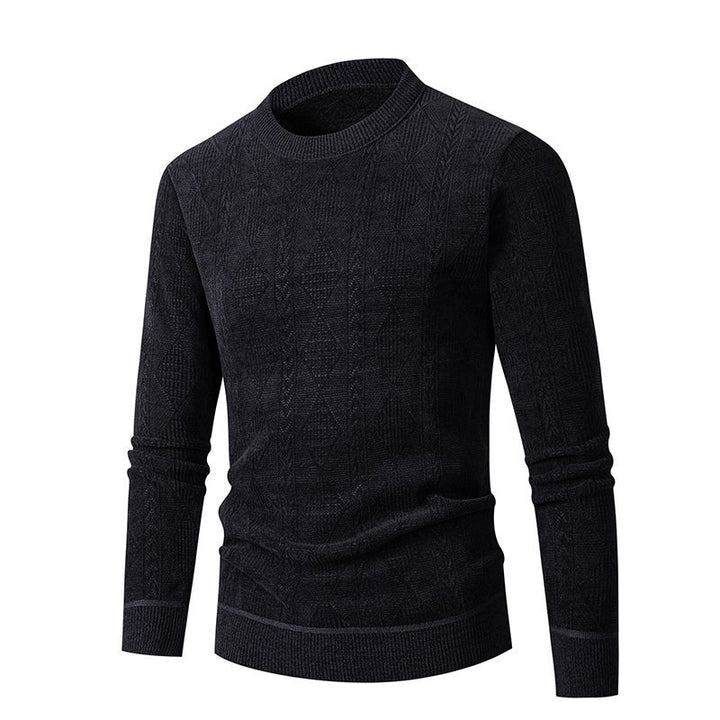 Herren Strickpullover mit strukturiertem Zopfmuster und hohem Kragen Echoarchiv