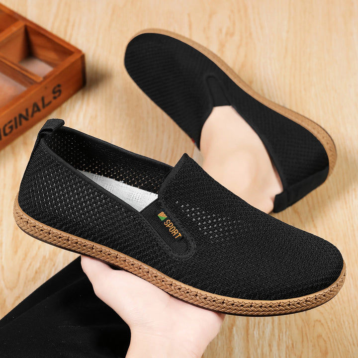 Herren nan atmungsaktiver Strick-Slip-On Loafer mit elastischem Einstieg, geflochtener Dekor-Sohle und gepolstertem Komfortfußbett Echo Archiv